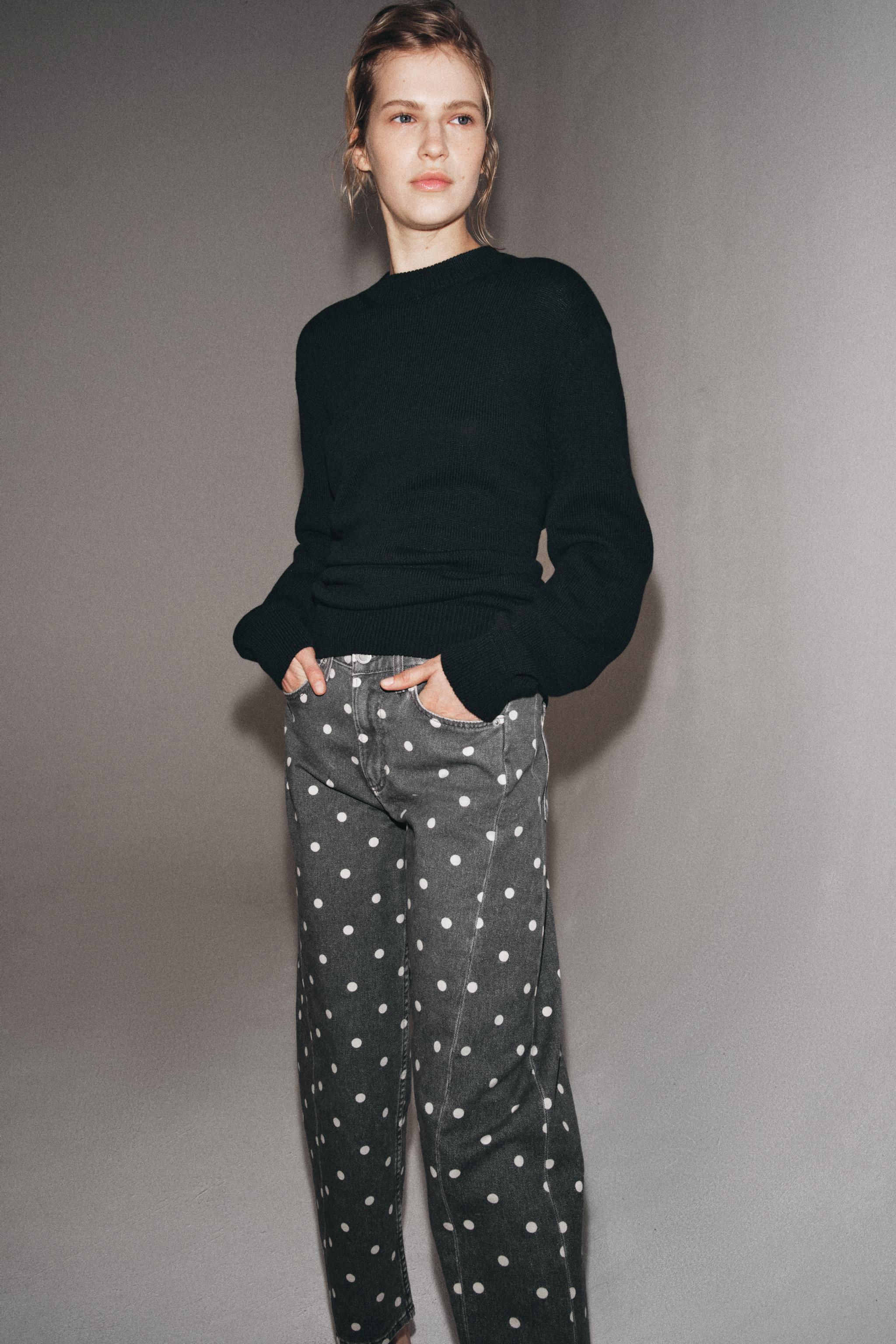ZW COLLECTION MID-RISE POLKA DOT ANKLE RELAXED JEANS